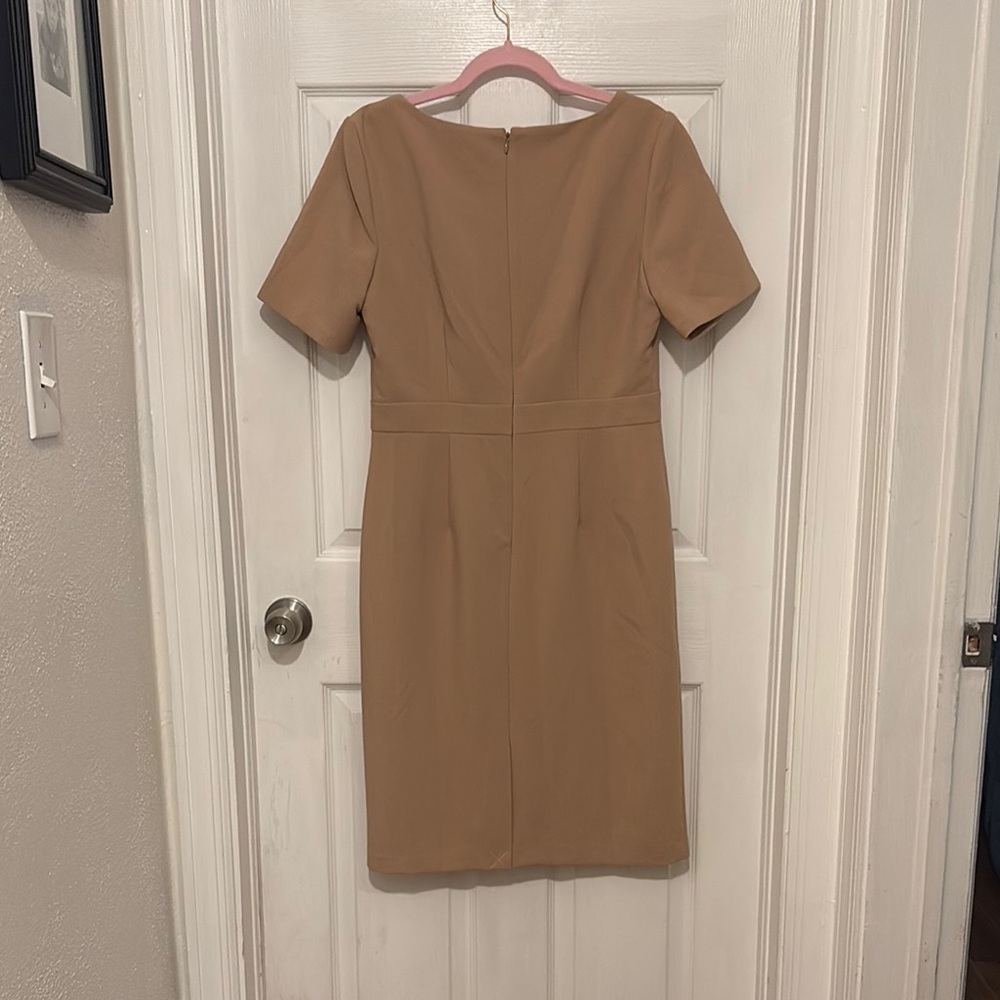 Ann Taylor Tailored Square Neck Midi Dress in Camel - Picture 2 of 4